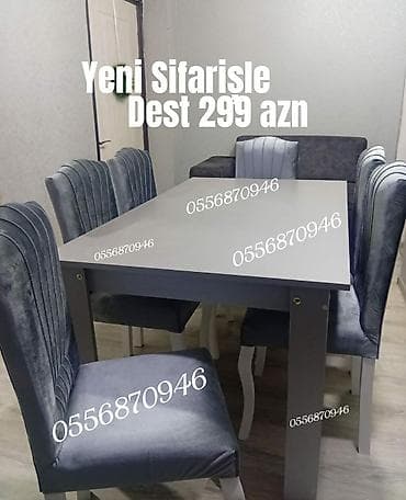 taxt üstü: Qonaq otağı üçün, Yeni, Açılmayan, Dördbucaq masa, 6 stul — 7