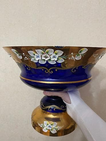 versace servis: Bədii şüşə dekor dəsti - Material: qalın şüşə - Üstlük: parlaq qızılı — 6