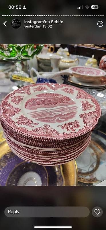 Boşqablar, 6 ədədli dəst, rəng - Qırmızı, Farfor