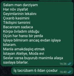 Salam mən dərziyəm hər nöz ziyafət geyimlərinin lekalını çıxarıb lalafo.az -da Salam mən dərziyəm hər nöz ziyafət geyimlərinin lekalını çıxarıb