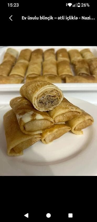 yemek ucun edviyyatlar: Ev üsulu blinçik – ətli içliklə - Nazik, yumşaq xəmir qatları ilə — 1