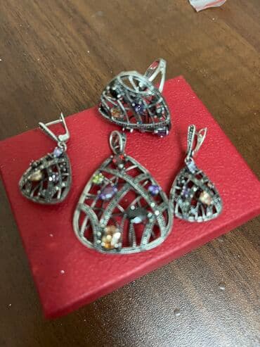 Üzərində təbii daşlar gümüş komplekt 925 prob Təmiz gümüşdü sırqa klon