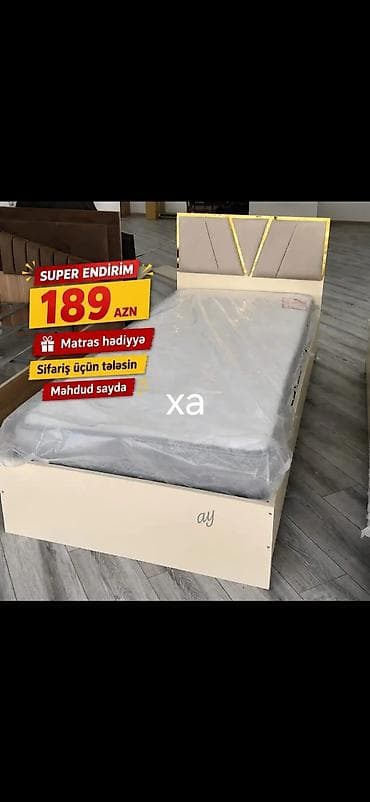 Bir nəfərlik çarpayı – müasir dizayn - Rəng: krem/bej korpus