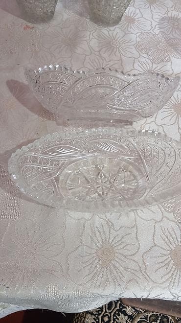 meyve qabı: Şüşə meyvə/saladı qabları dəsti - Material: şəffaf qalın şüşə (kəsim — 3