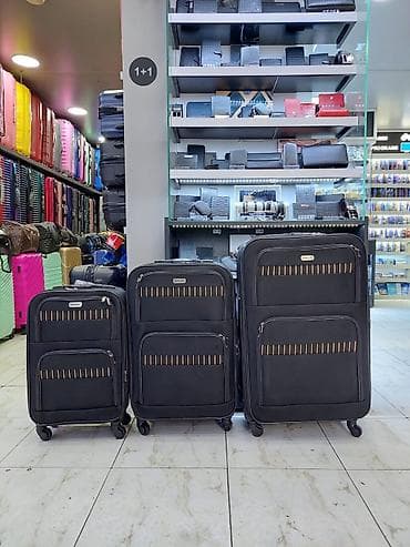 Səyahət üçün 3-lü tekstil çamadan dəsti - Ölçülər: kiçik, orta və