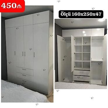 4 qapılı, Siyirməli, Ağ, Digər material, Açılan, Düz dolab