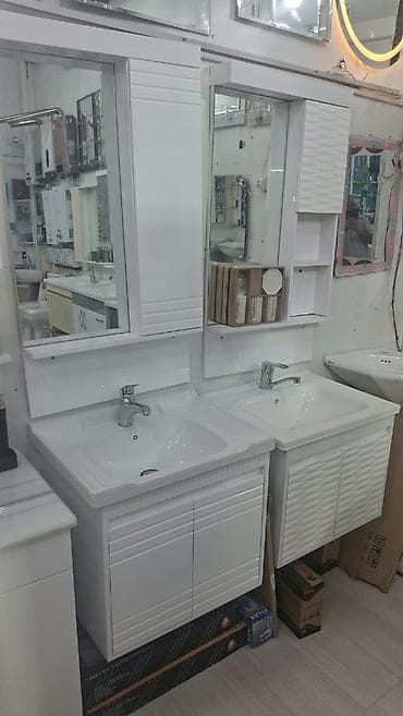 divar şkafları: Hamam mebeli dəsti – lavabo, alt dolab və güzgülü asma şkaf - Rəng — 1