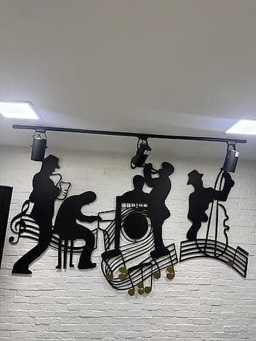 tort dekorlari: Metal divar dekoru – “Caz Band” siluet kompozisiyası - Material: qara — 1