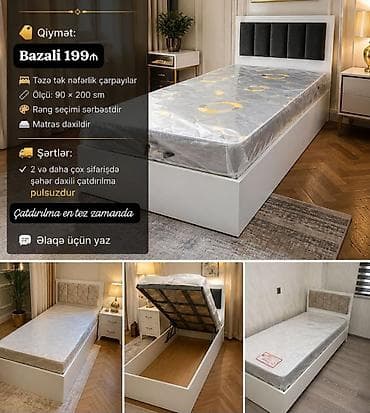 Bazalı tək çarpayı – 199₼ Xüsusiyyətlər: - Ölçü: 90 × 200 sm - Bazalı
