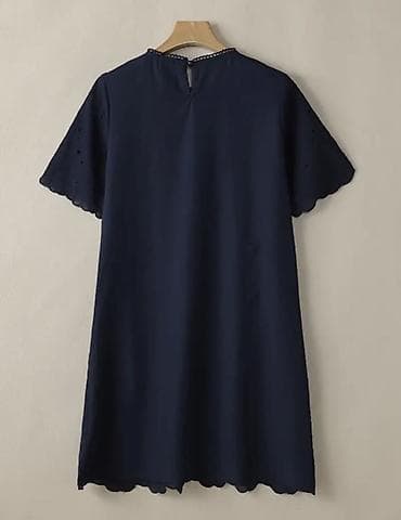 Qadın paltarı – tünd göy, qısaqoll, A-kəsim - Model: düz A-siluet — 2