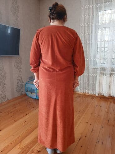 qadin donlari sekilleri: Qadın uzun paltar - Rəng: tünd narıncı/terrakota - Material: yumşaq — 2