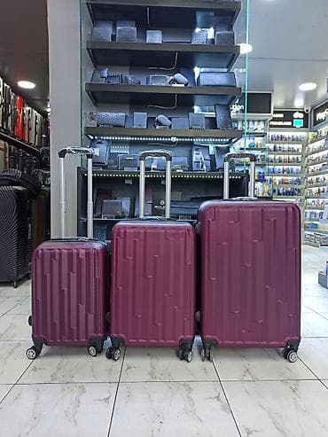 sport paltar: Bordo rəngli 3-lü səyahət çamadan dəsti - Ölçülər: kiçik, orta və — 1