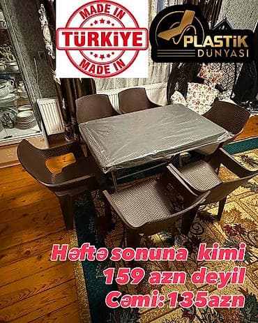 masa kuxna: Yeni, Dördbucaq masa, 6 stul, Açılan, Stullar ilə, Həsir toxunuşlu, Türkiyə — 1