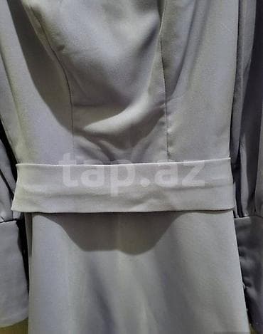 sade ziyafet geyimleri: Bənövşəyi rəngdə zərif qadın donu - Model: A-kəsim, midi uzunluq - — 4