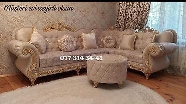 divan acılan: Klassik üslubda luks künc divan dəsti - Zərif barokko naxışlı qızılı — 1