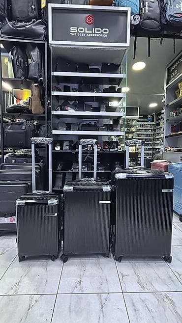 SOLIDO brendinin 3-lü çamadan dəsti - Rəng: Qara, zolaqlı tekstura