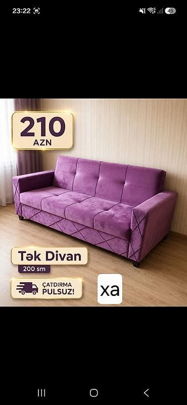 2ci el dolablar: Tək divan – 200 sm - Rəng: bənövşəyi - Yumşaq, toxuması zərif üzlük — 1