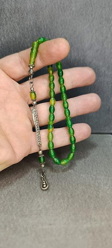 minalı bijuteriyalar: Məhsul: Təsbeh dəsti - Naxışlı metal imaməli və zəncirli təsbeh - — 5