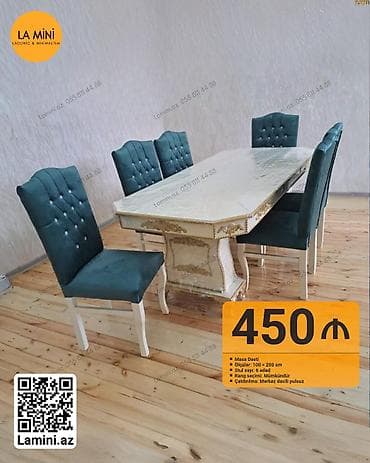 metbex ucun stol stullar: Qonaq otağı üçün, Dördbucaq masa, 6 stul — 1