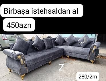 ucuz divan satilir: Künc divan, Qonaq otağı üçün, Vеlur parça — 2