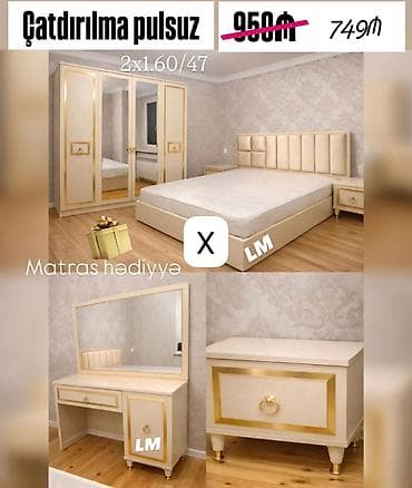 Mebel: Yataq otağı mebel dəsti - Dəst tərkibi: 2 qapılı (güzgülü) şkaf — 1