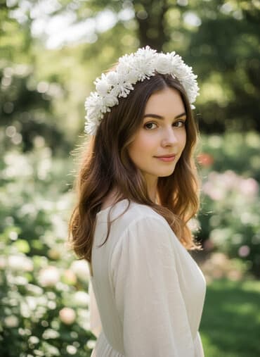 victoria secret bombshell beden spreyi: Ağ süni güllərdən hazırlanmış çiçək tacı/baş bəzəyi. - Dairəvi — 2