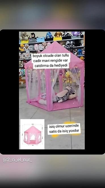 Uşaq oyun çadırı – tüllü, altıbucaqlı forma, otaqdaxili istifadə üçün