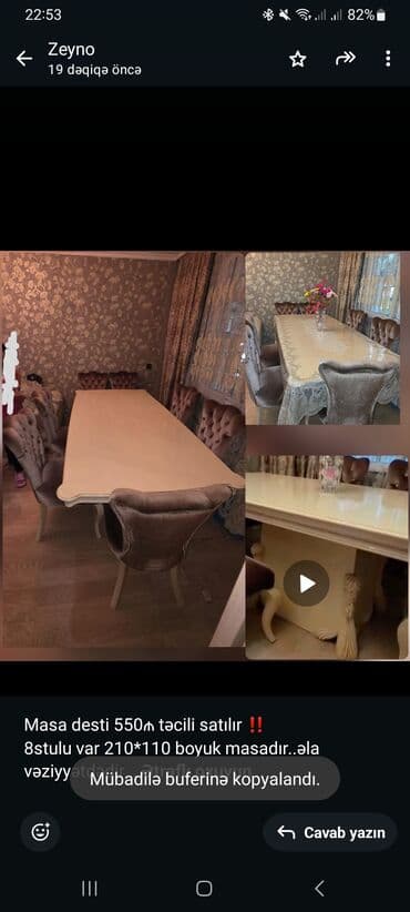 masalar ve stullar: Qonaq masası, Açılmayan, Taxta, Dördbucaq masa — 1