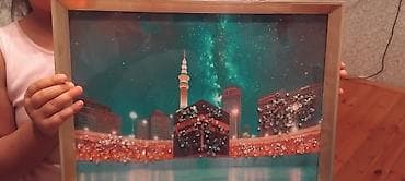 ev supurgesi: Məkkə Kəbə mövzulu bəzəkli tablo - Çərçivəli divar tablosu: Kəbə və — 1
