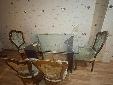 Qonaq otağı üçün, İşlənmiş, Açılmayan, Dördbucaq masa, 4 stul — 1