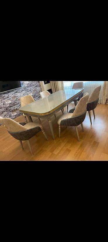 makyaj ucun masa: Qonaq otağı üçün, Yeni, Açılan, Dördbucaq masa, 6 stul — 9