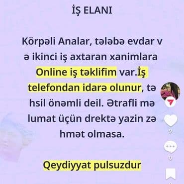 работа уборщицы на неполный рабочий день: İş elanı: Onlayn iş imkanı - Körpəli analar, tələbələr, evdar — 1