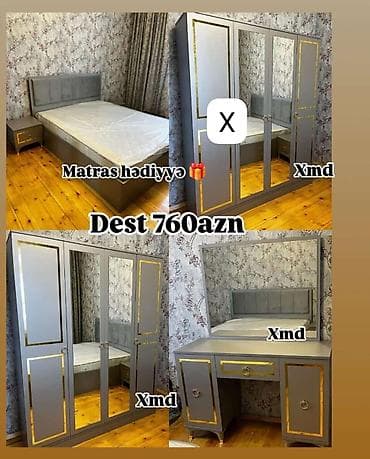Mebel: Yataq otağı mebel dəsti - Rəng: boz, qızılı dekorativ haşiyələr - — 1