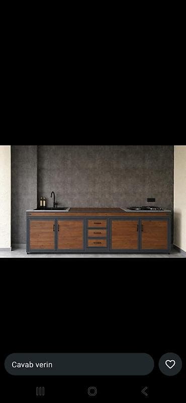 metbexd mebelleri: Metal karkaslı taxta fasadlı modul mətbəx dəsti - Üst modul: 2 ayrı — 2