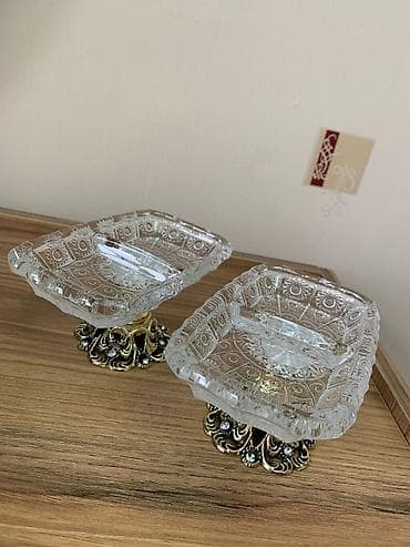 Kristal dekorativ qab dəsti - 2 ədəd yuvarlaq-kvadrat formalı kristal — 2