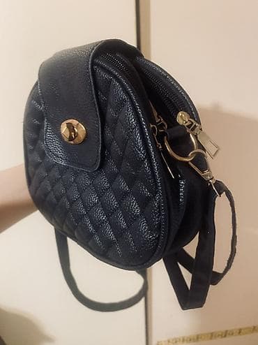 orginal canta: Qara mini çiyin çantası - Material: teksturalı süni dəri, romb — 1