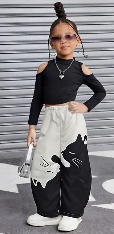 Uşaq üçün geniş kəsimli printli şalvar - Model: iki rəngli