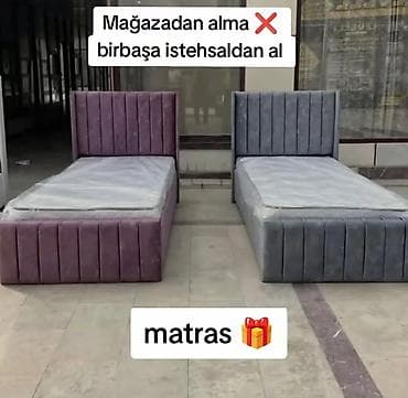 Tək nəfərlik yumşaq başlıqlı çarpayı və matras dəsti. - Düz xətli