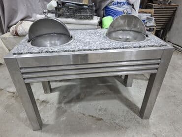 стол для кормления: Paslanmayan metaldan hazırlanmış, mərmər səthli yemək paylama stolu — 13