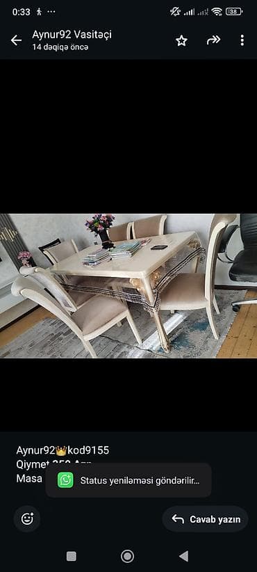 saloglu divan kreslo: Aynur92👑kod9155 Qiymet *350 Azn* Masa dəsti satılır Yaxşı vəziyyətdə — 1