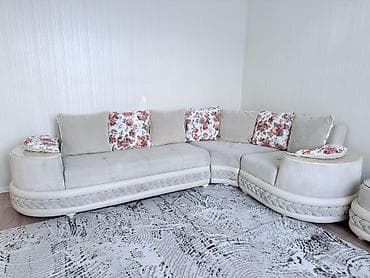 metbex kunc divan: Künc divan dəsti – bej rəng - L‑şəkilli, bazalı geniş oturacaqlı — 1