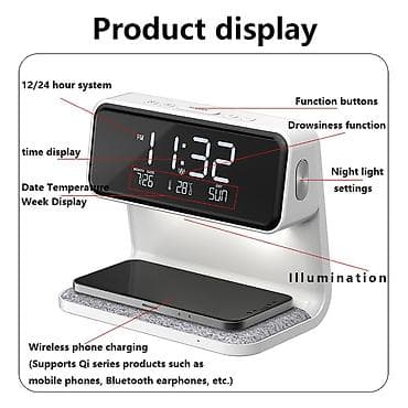 pul kisəsi: Simsiz Şarjedici Yataq Yanı Lampa Rəqəmsal Saat, Zəngli Saat Üç — 3