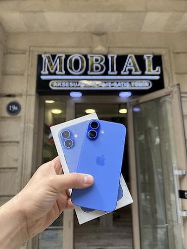 IPhone 16, 128 GB, Göy, Face ID, Simsiz şarj, Zəmanət