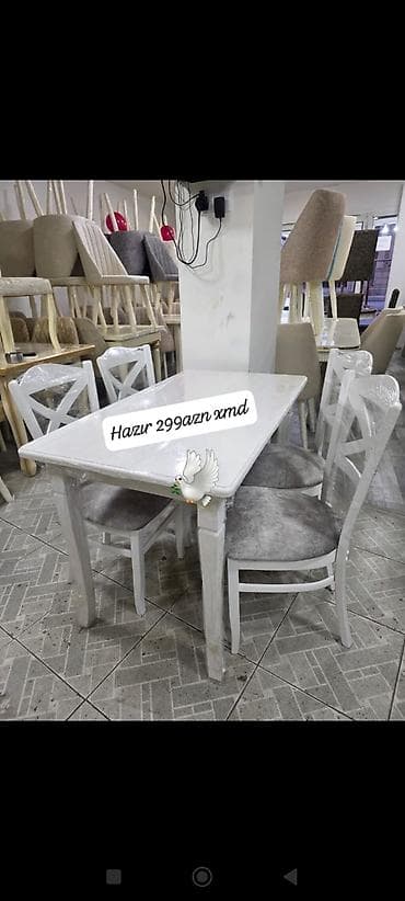 Mətbəx üçün, Yeni, Açılmayan, Dördbucaq masa, 4 stul