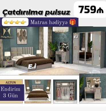 taxt çarpayı: Yataq otağı dəsti – “Altun” modeli Komplekt: - 160x200 sm ikinəfərlik — 1