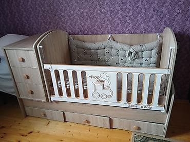 детские кроватки с комодом: Для девочки и мальчика, Четырехугольная, Колыбель, С бортиками, С матрасом, Без механизма качания — 6