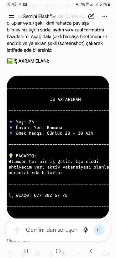 gundelik temizlikci: İş axtarıram - Yaş: 26 - Ünvan: Yeni Ramana - Gündəlik əməkhaqqı — 1