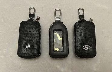elantra aksesuar: Avtomobil açarı üçün dəri açarlıq/çəlik kisəsi - Material: qara — 2