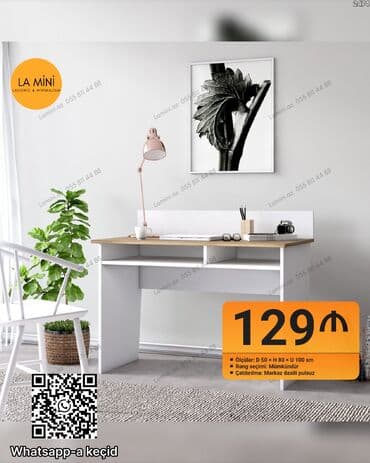 işci stol: Minimalist iş masası – La Mini - Ölçülər: Dərinlik 50 sm x Hündürlük — 1
