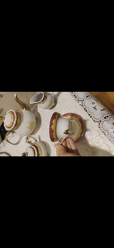 qirmizi sam: Çay dəsti, rəng - Ağ, Farfor — 3